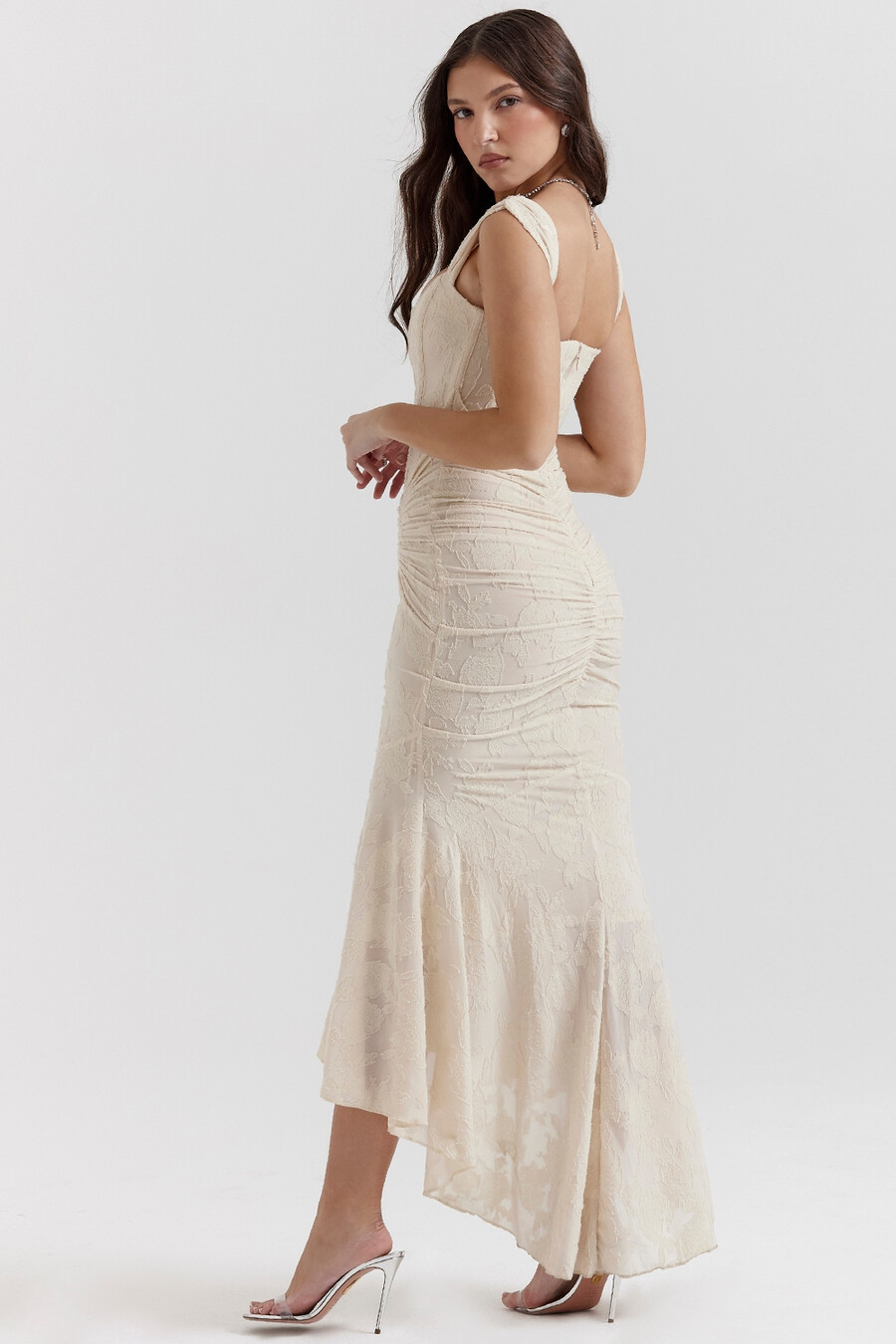 vintage cremefarbenes maxikleid mit blumenmuster