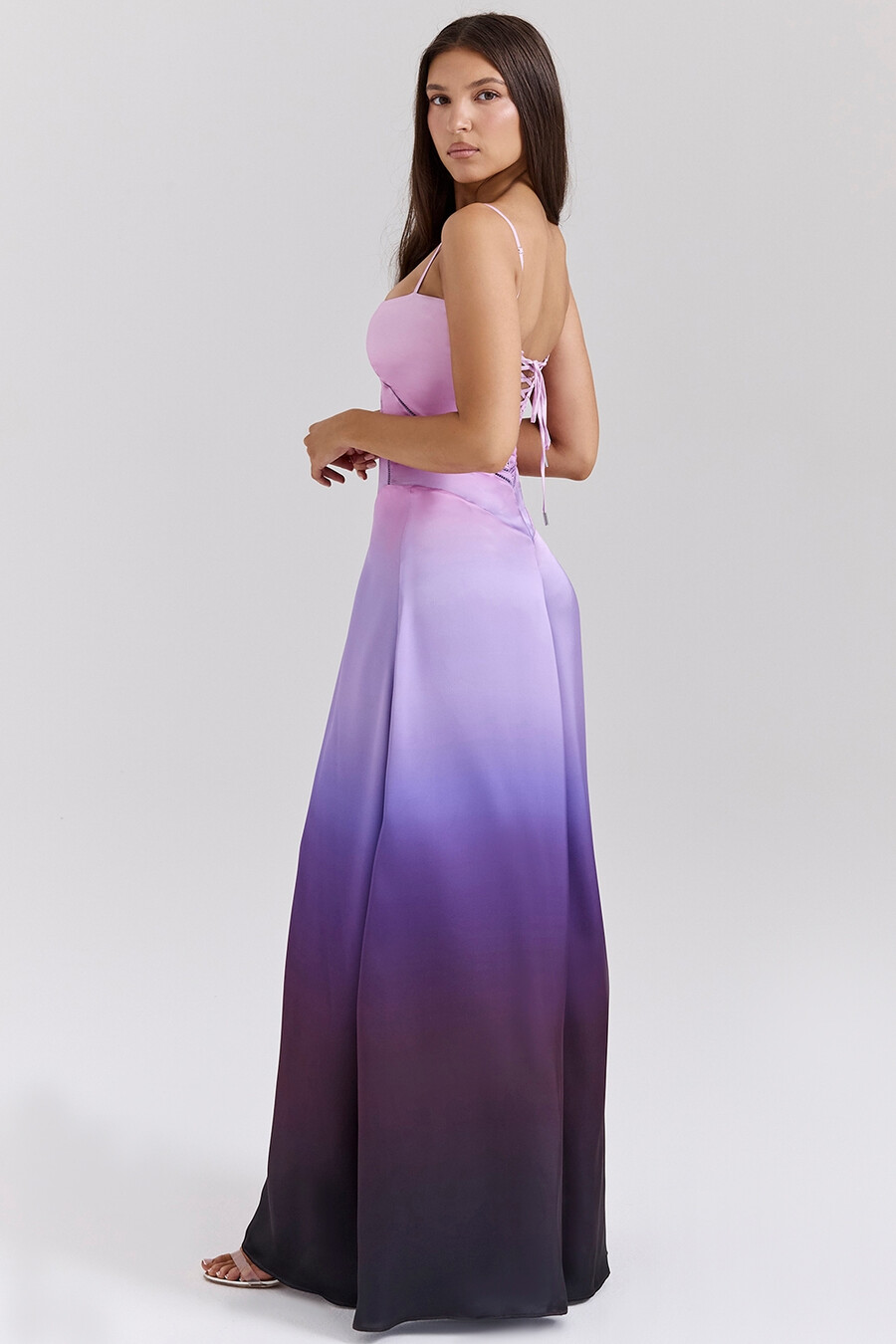 maxikleid mit ombré-print und schnürung