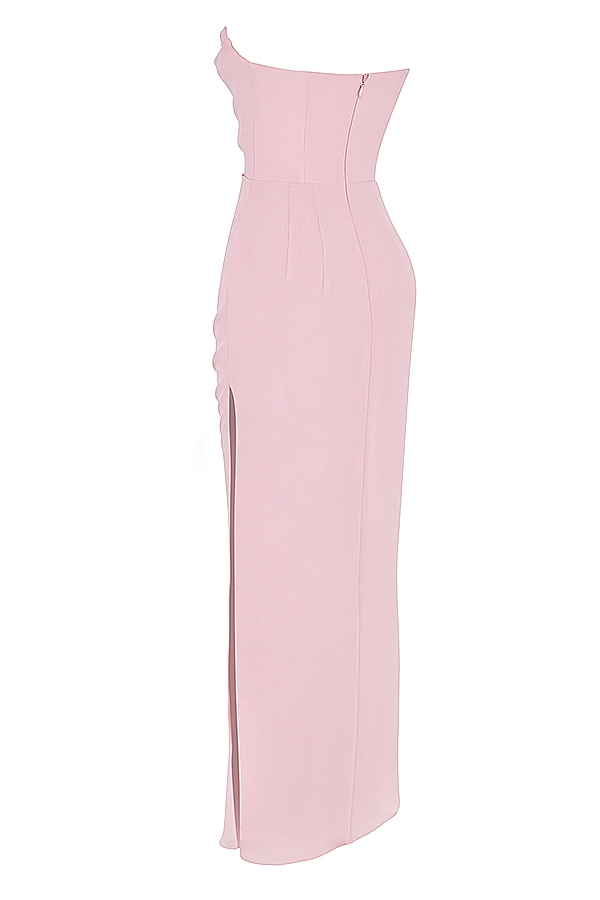 trägerloses abendkleid aus rosafarbenem georgette
