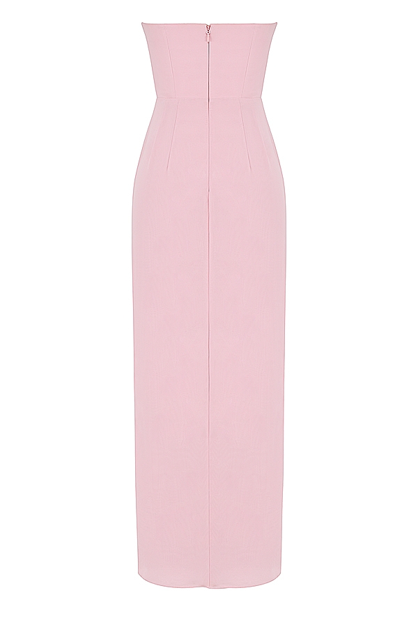 trägerloses abendkleid aus rosafarbenem georgette