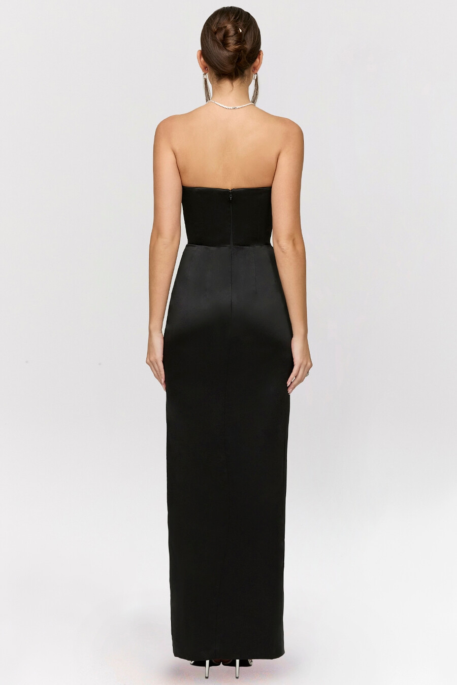 schwarzes trägerloses maxi-korsett aus satin