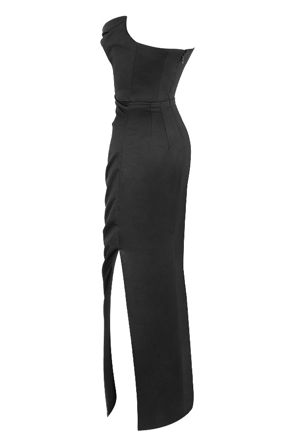 schwarzes trägerloses maxi-korsett aus satin