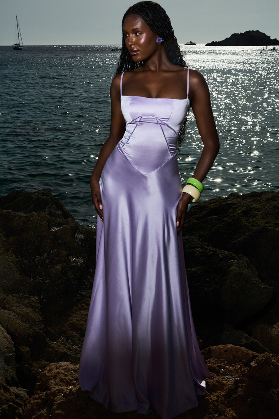 orchideenfarbenes maxikleid mit schnürung