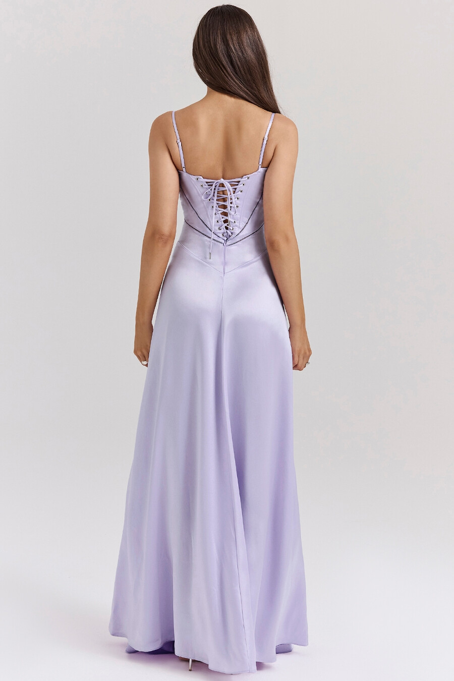 orchideenfarbenes maxikleid mit schnürung