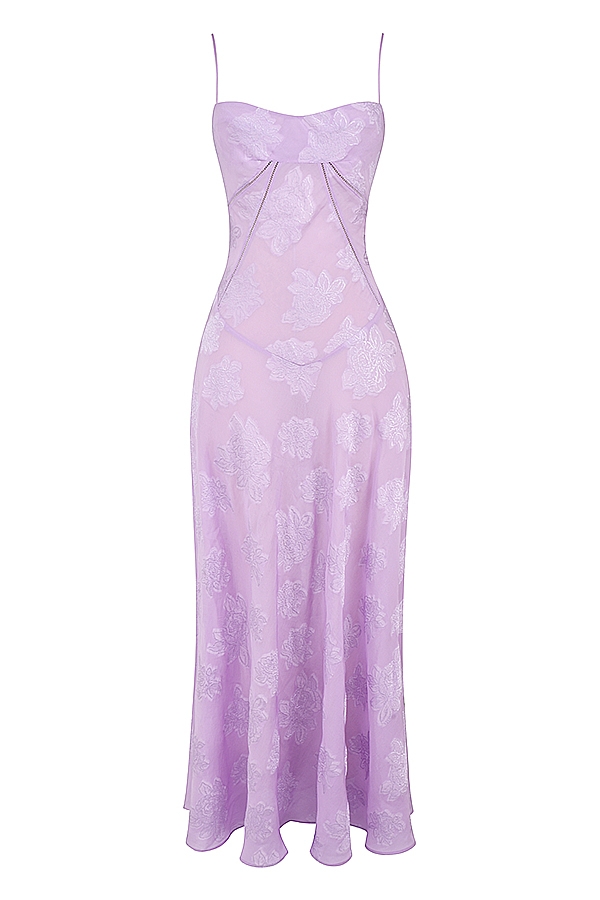 maxikleid mit orchideenmuster und spitzenrücken