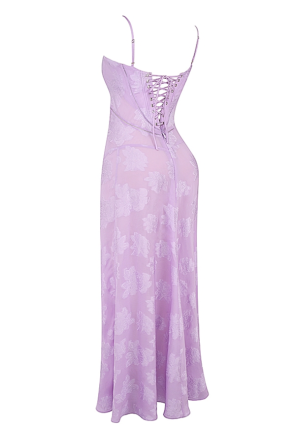 maxikleid mit orchideenmuster und spitzenrücken