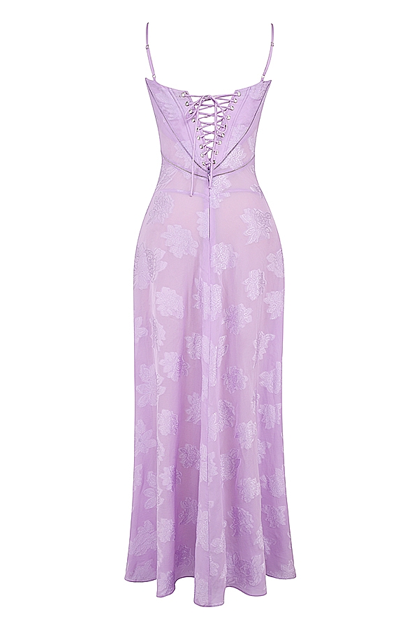 maxikleid mit orchideenmuster und spitzenrücken