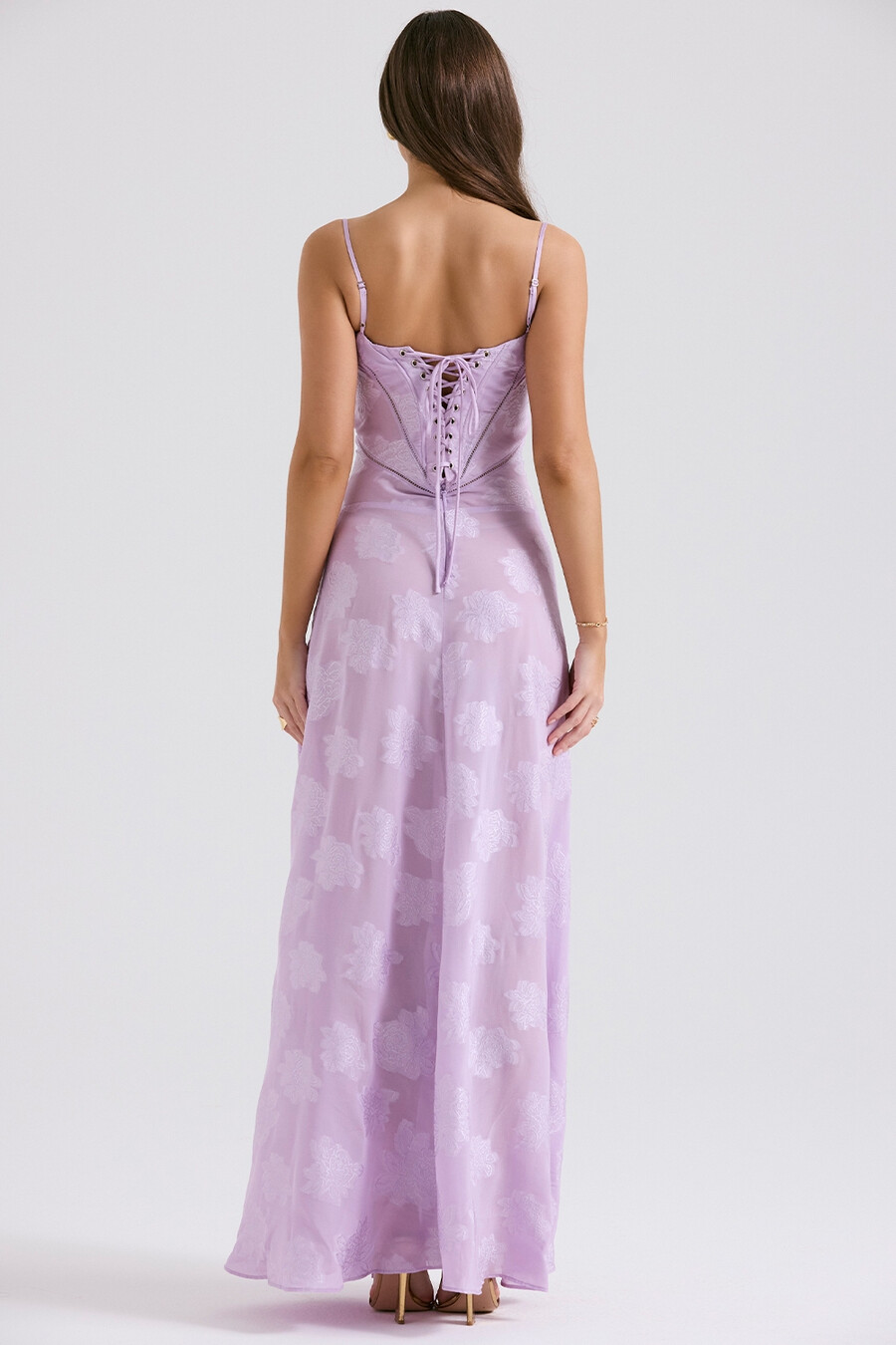 maxikleid mit orchideenmuster und spitzenrücken