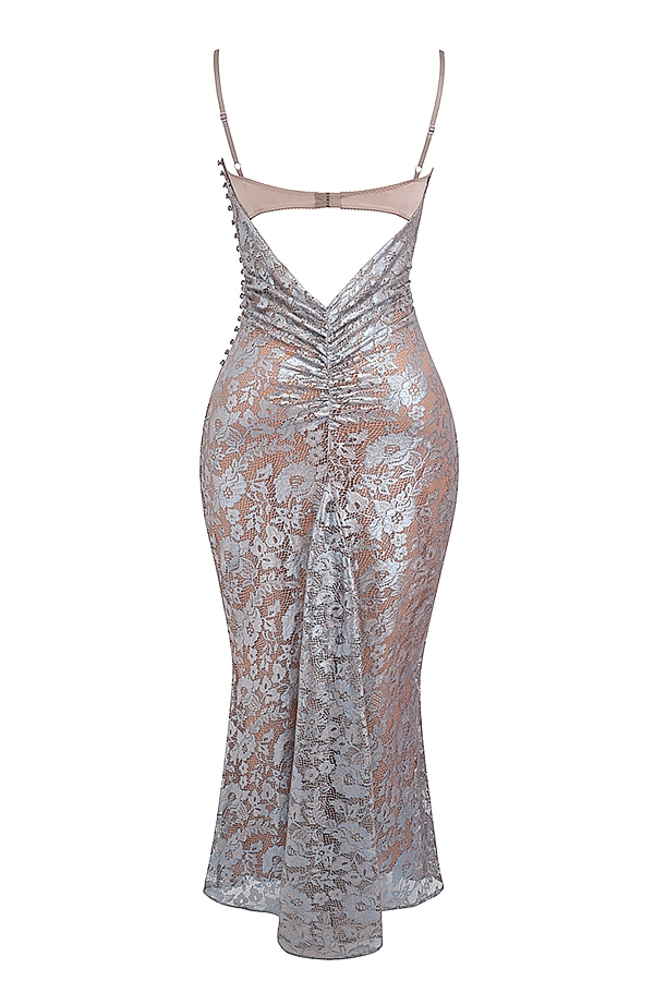 eisblaues godetkleid aus spitze