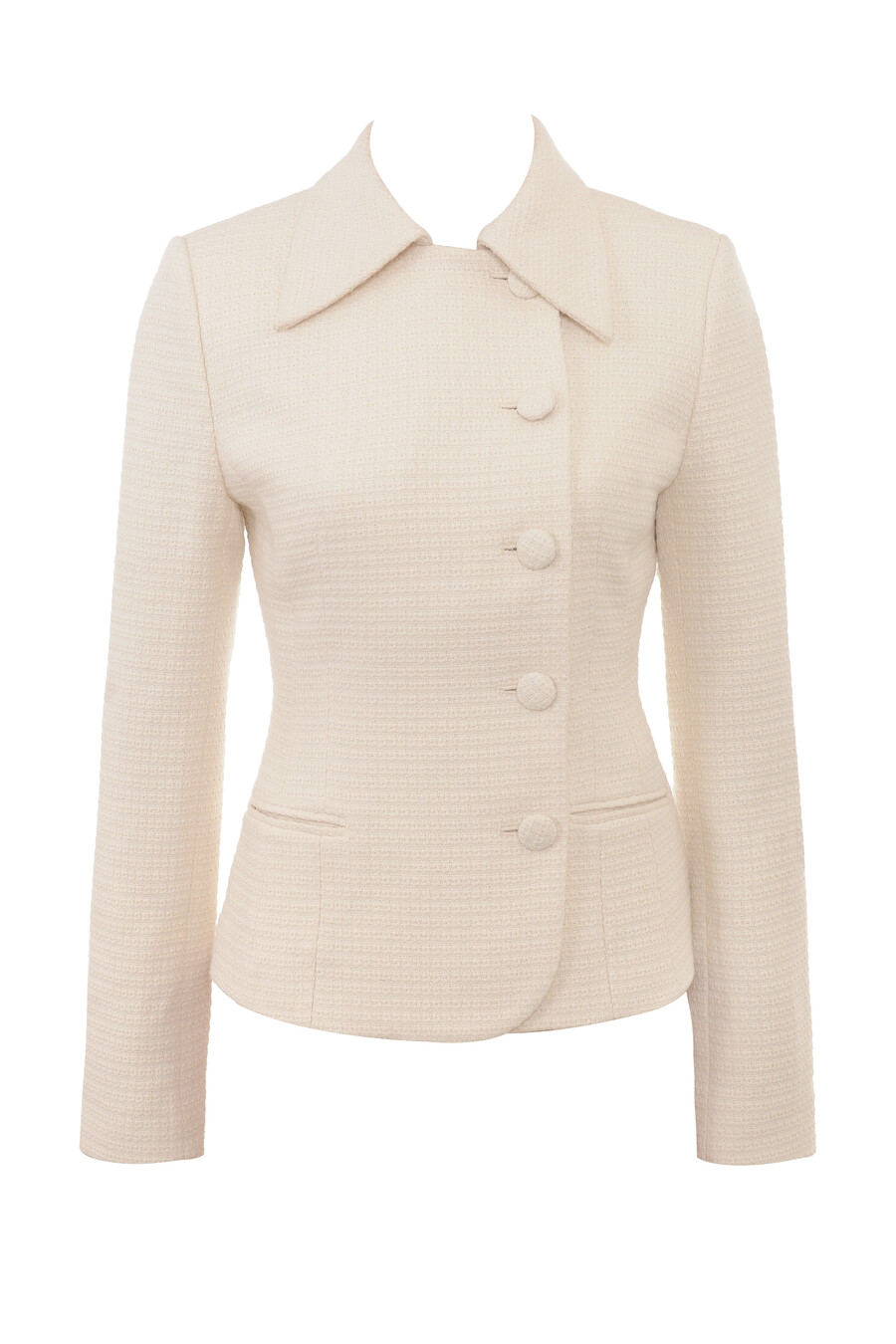 cremefarbener bouclé-blazer mit knopfleiste