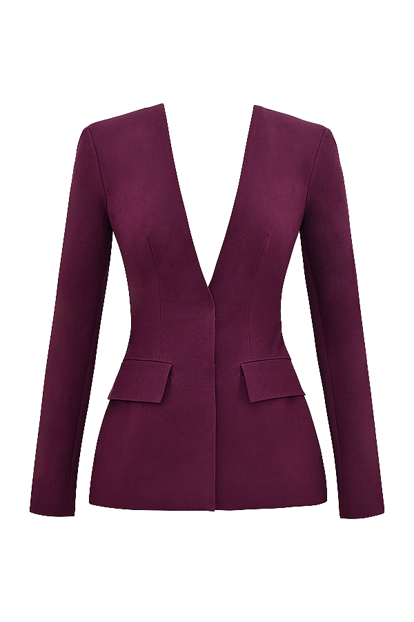 weinroter blazer mit tiefem v-ausschnitt