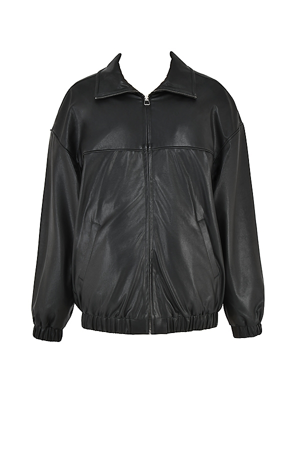 schwarze oversize-bomberjacke aus veganem leder