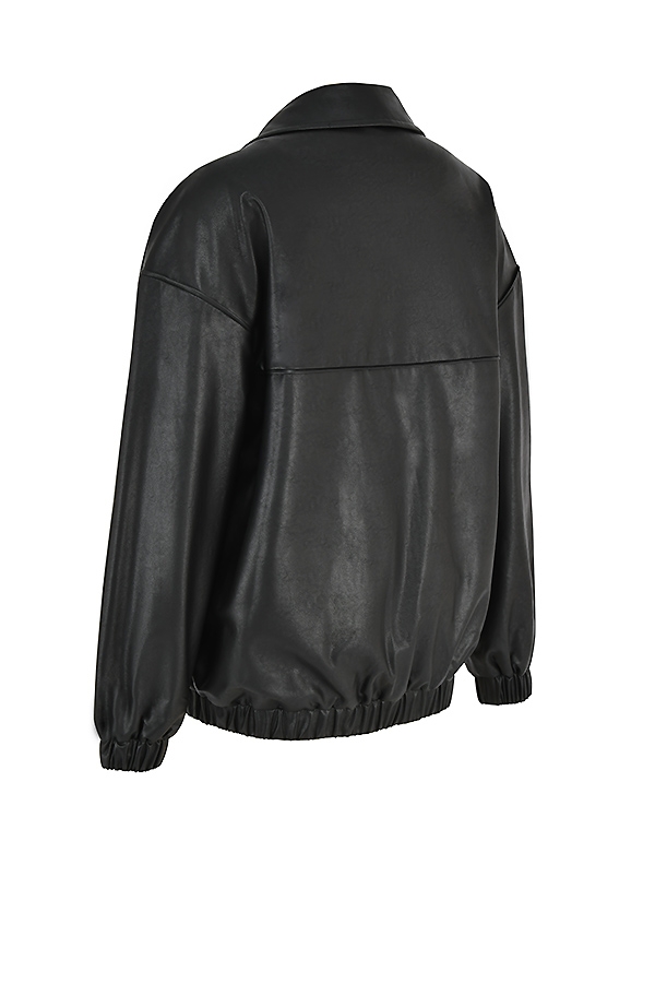 schwarze oversize-bomberjacke aus veganem leder