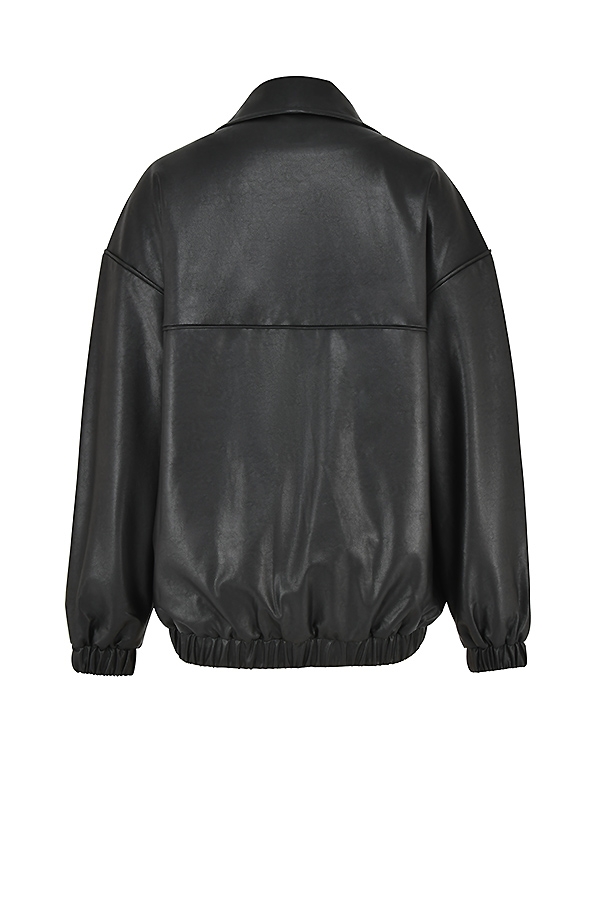 schwarze oversize-bomberjacke aus veganem leder