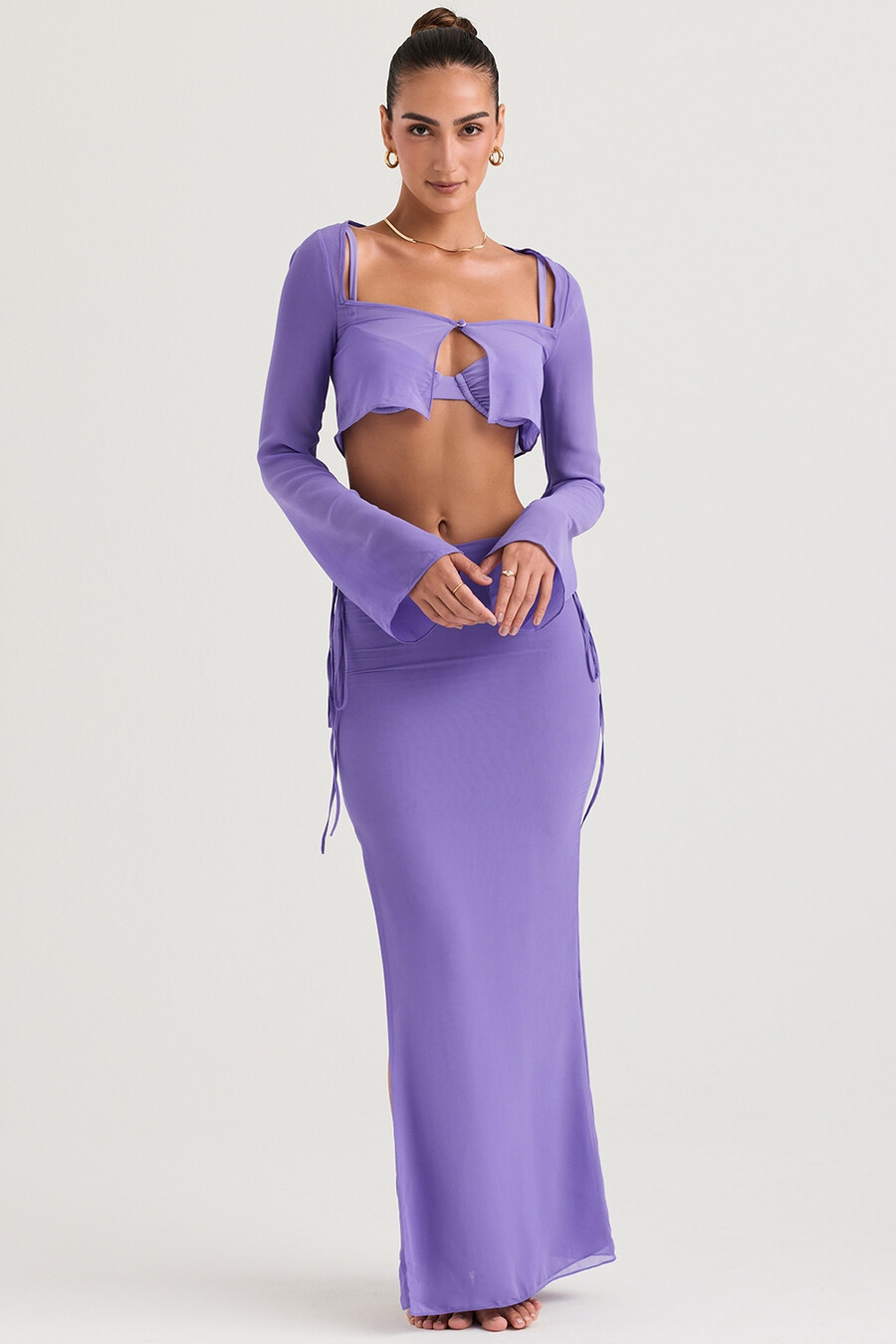 violetter maxirock mit cut-outs