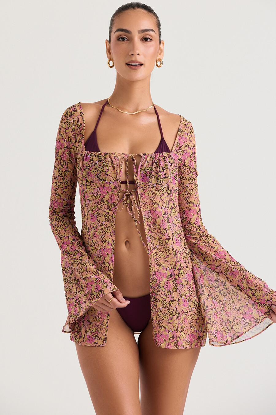 olivenfarbenes blumen-cover-up