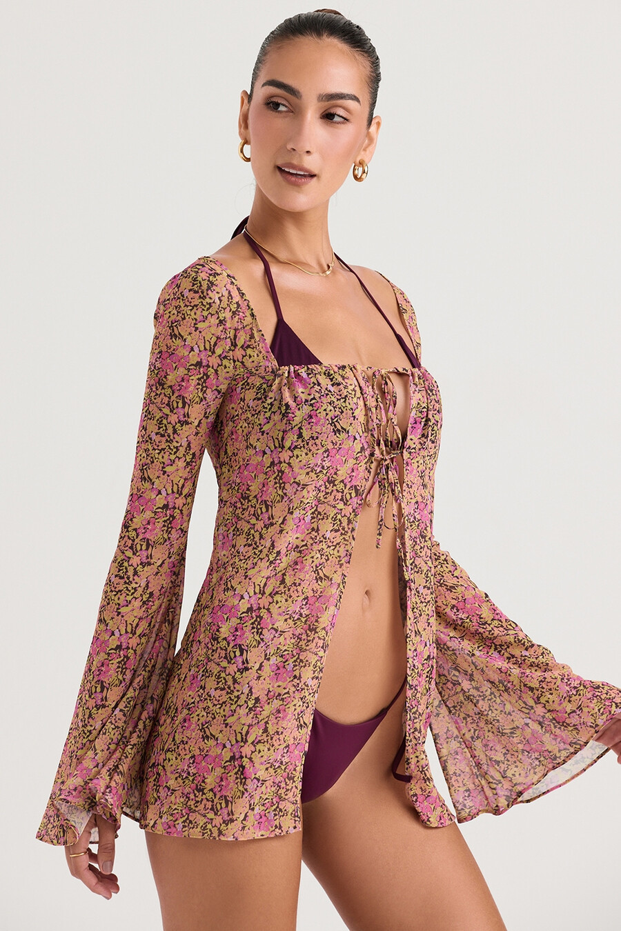 olivenfarbenes blumen-cover-up