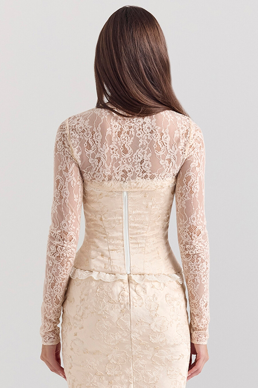 korsett und bolero aus elfenbeinfarbenem metallic-jacquard