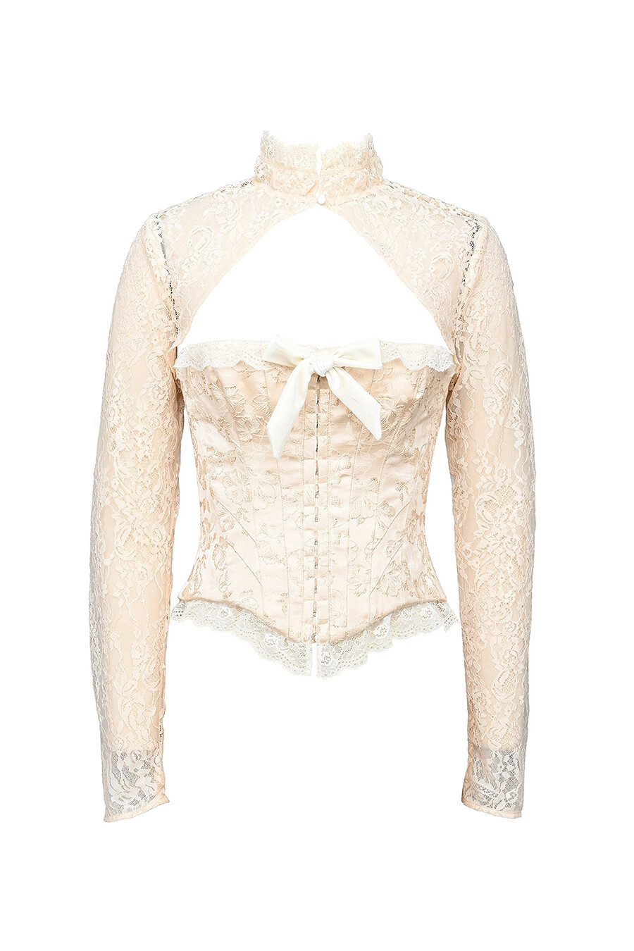 korsett und bolero aus elfenbeinfarbenem metallic-jacquard