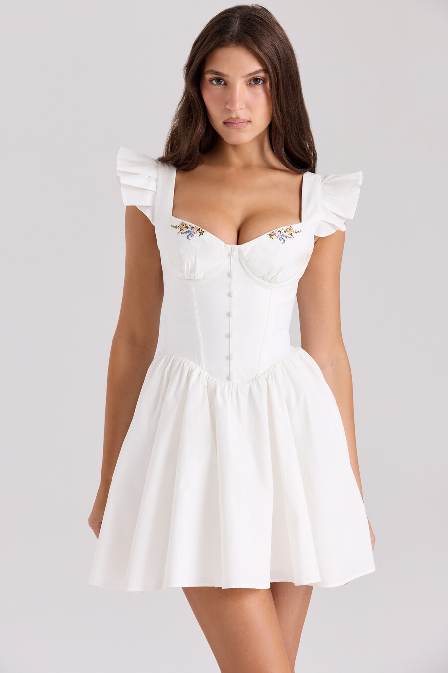 weißes besticktes minikleid aus baumwolle
