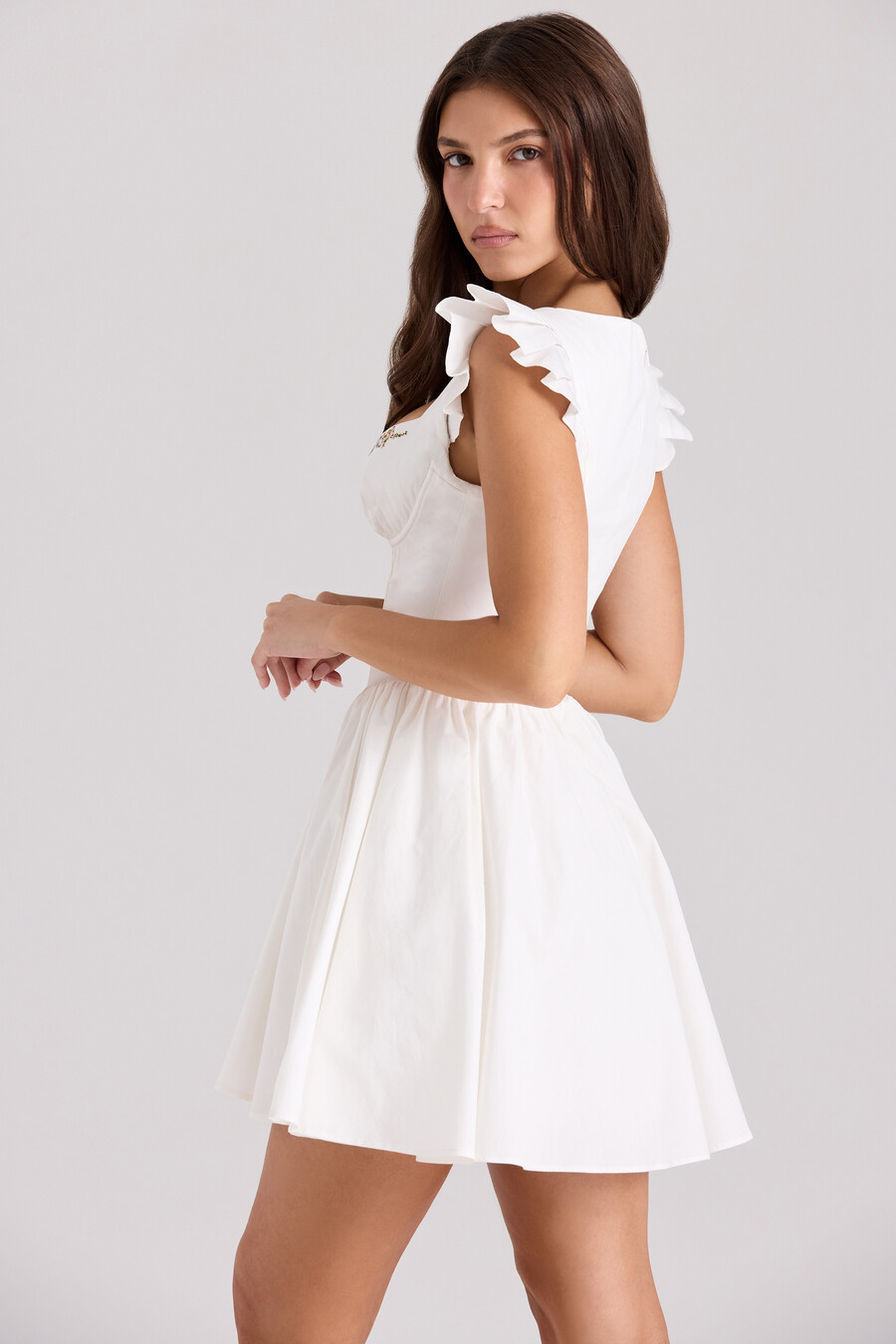 weißes besticktes minikleid aus baumwolle