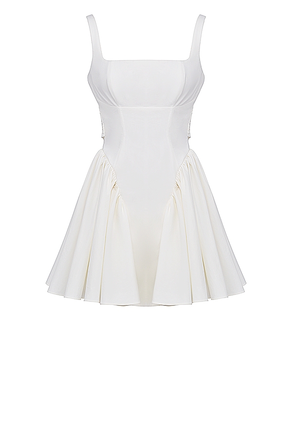 minikleid aus elfenbeinfarbenem baumwollstoff mit schleife