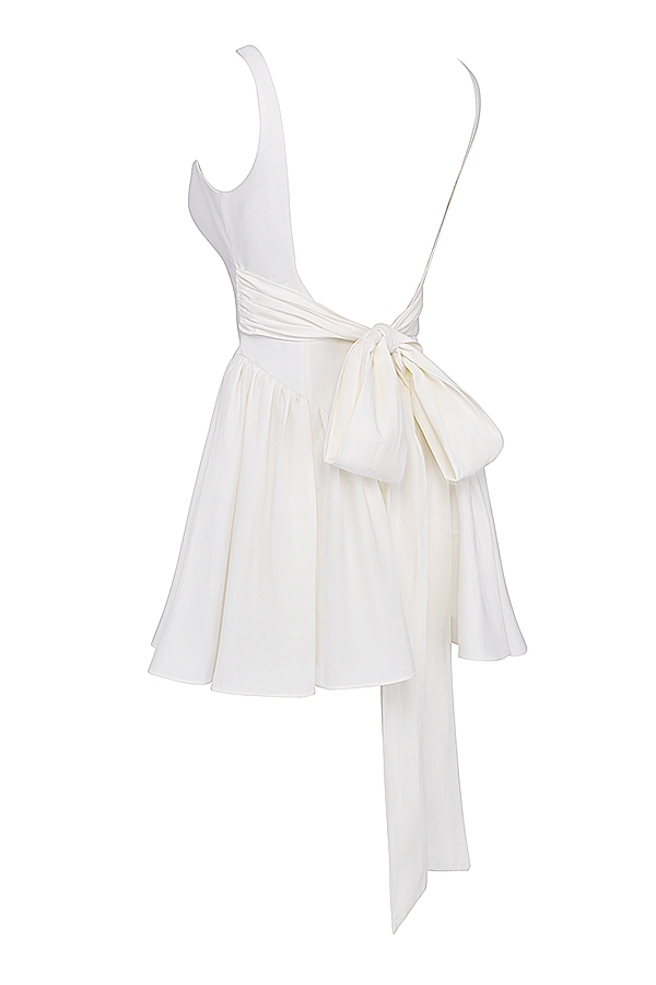 minikleid aus elfenbeinfarbenem baumwollstoff mit schleife