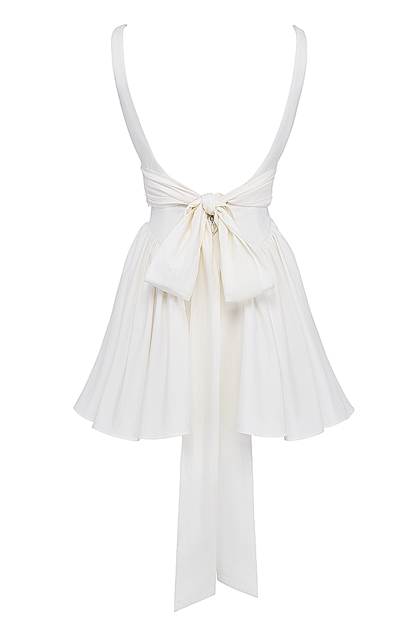 minikleid aus elfenbeinfarbenem baumwollstoff mit schleife