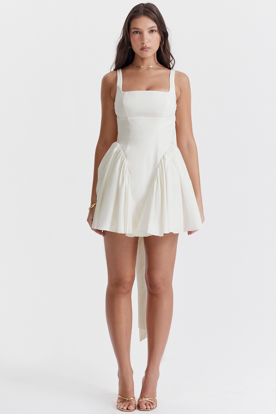 minikleid aus elfenbeinfarbenem baumwollstoff mit schleife