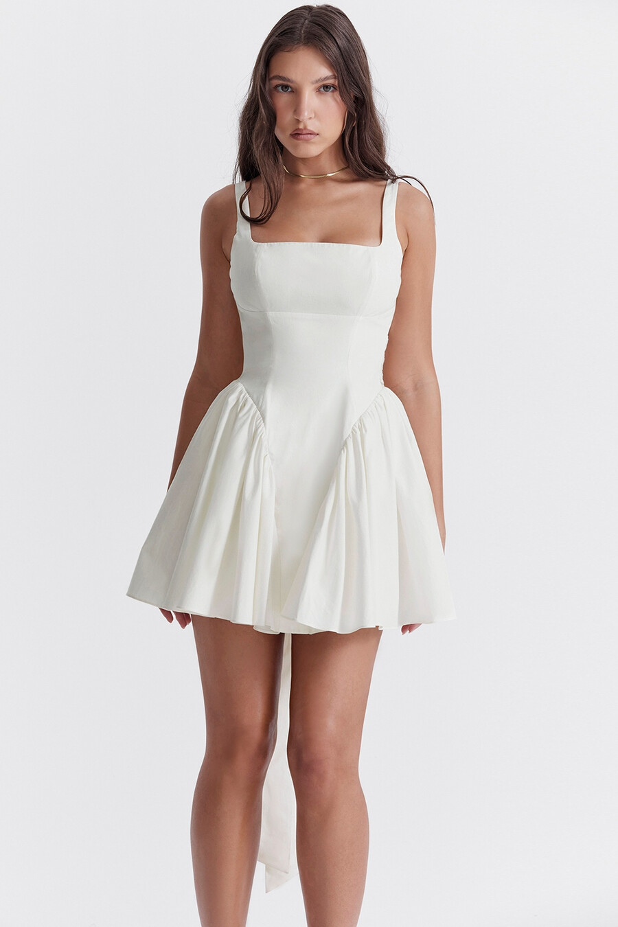 minikleid aus elfenbeinfarbenem baumwollstoff mit schleife