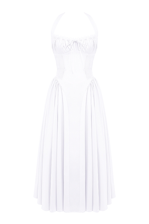 weißes baumwoll-neckholder-sommerkleid