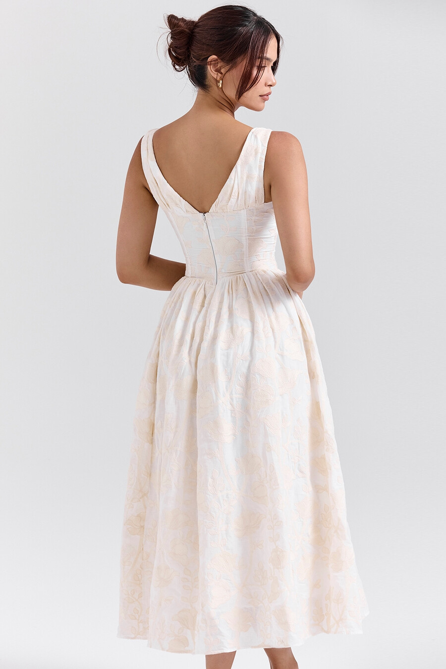 vintage elfenbeinfarbenes korsettkleid mit blumenstickerei