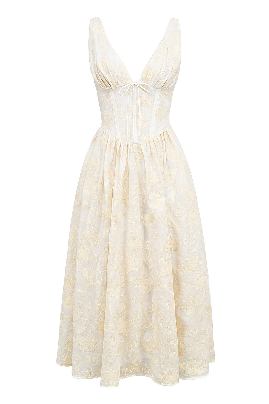 vintage elfenbeinfarbenes korsettkleid mit blumenstickerei