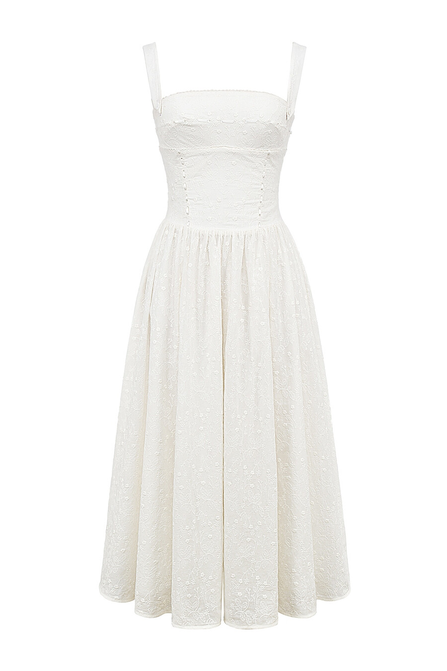 weißes midi-sommerkleid mit broderie anglais