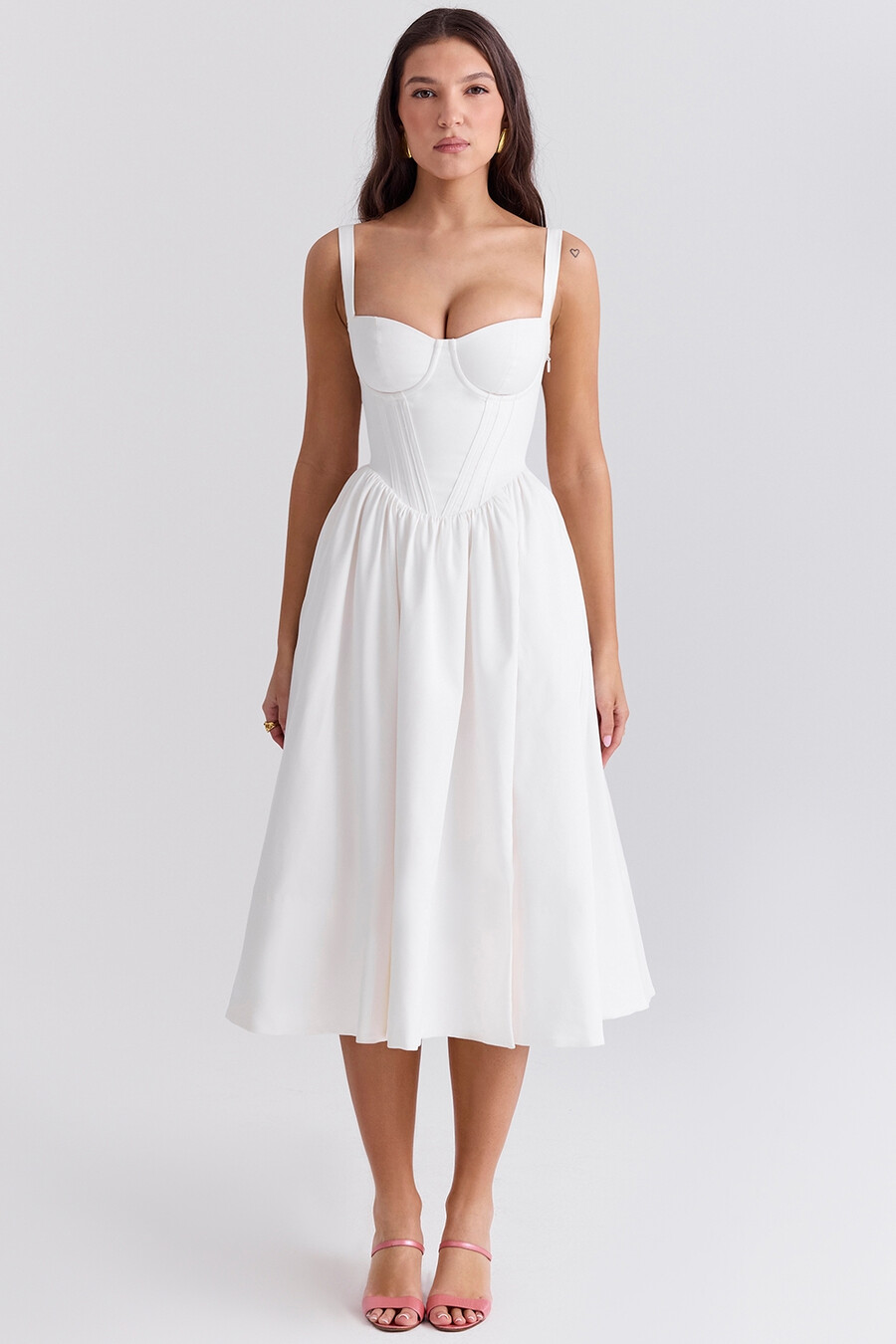 weißes korsett-midikleid