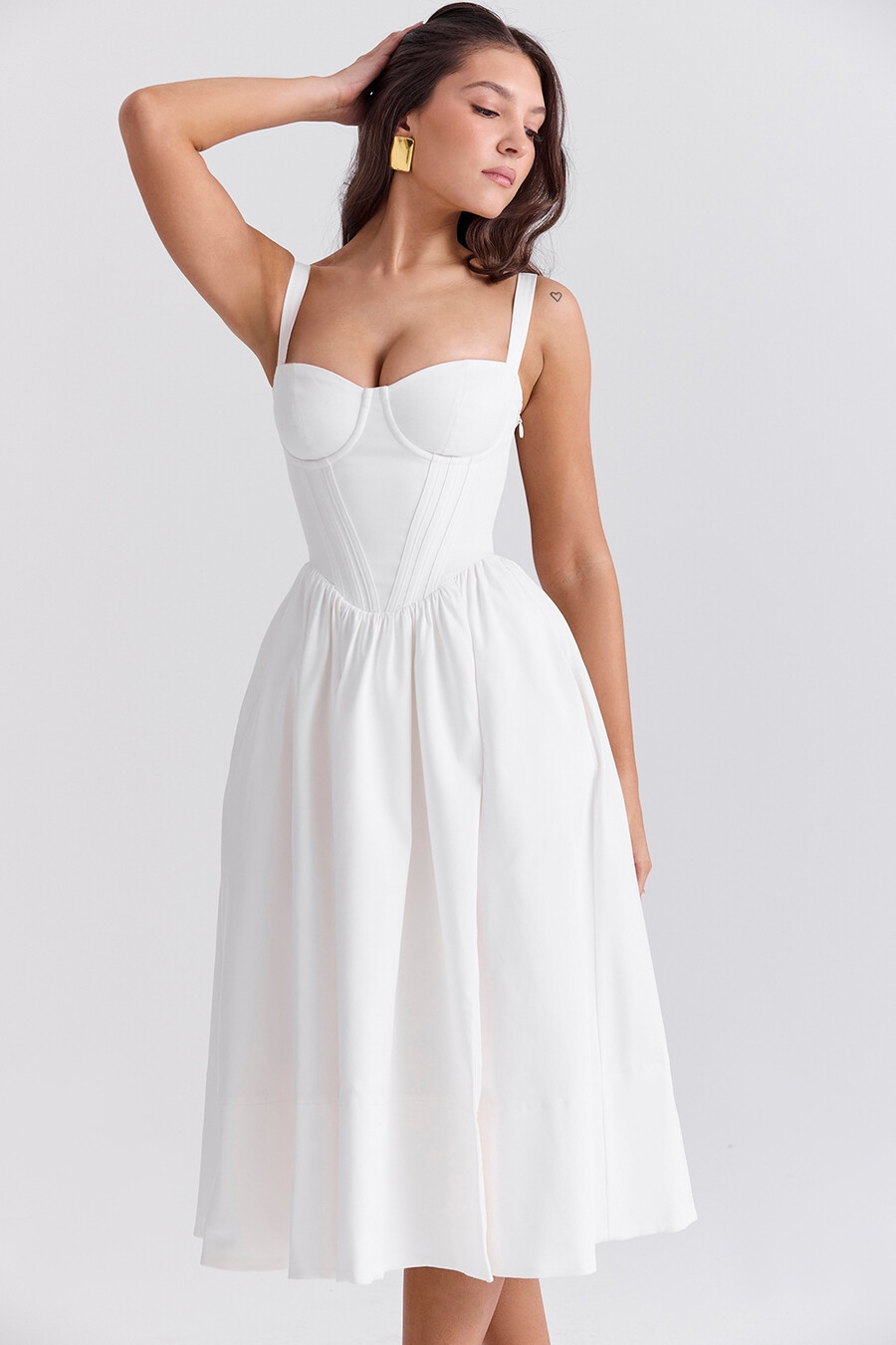 weißes korsett-midikleid
