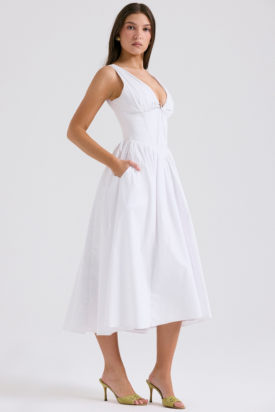 weißes baumwoll-korsett-sommerkleid