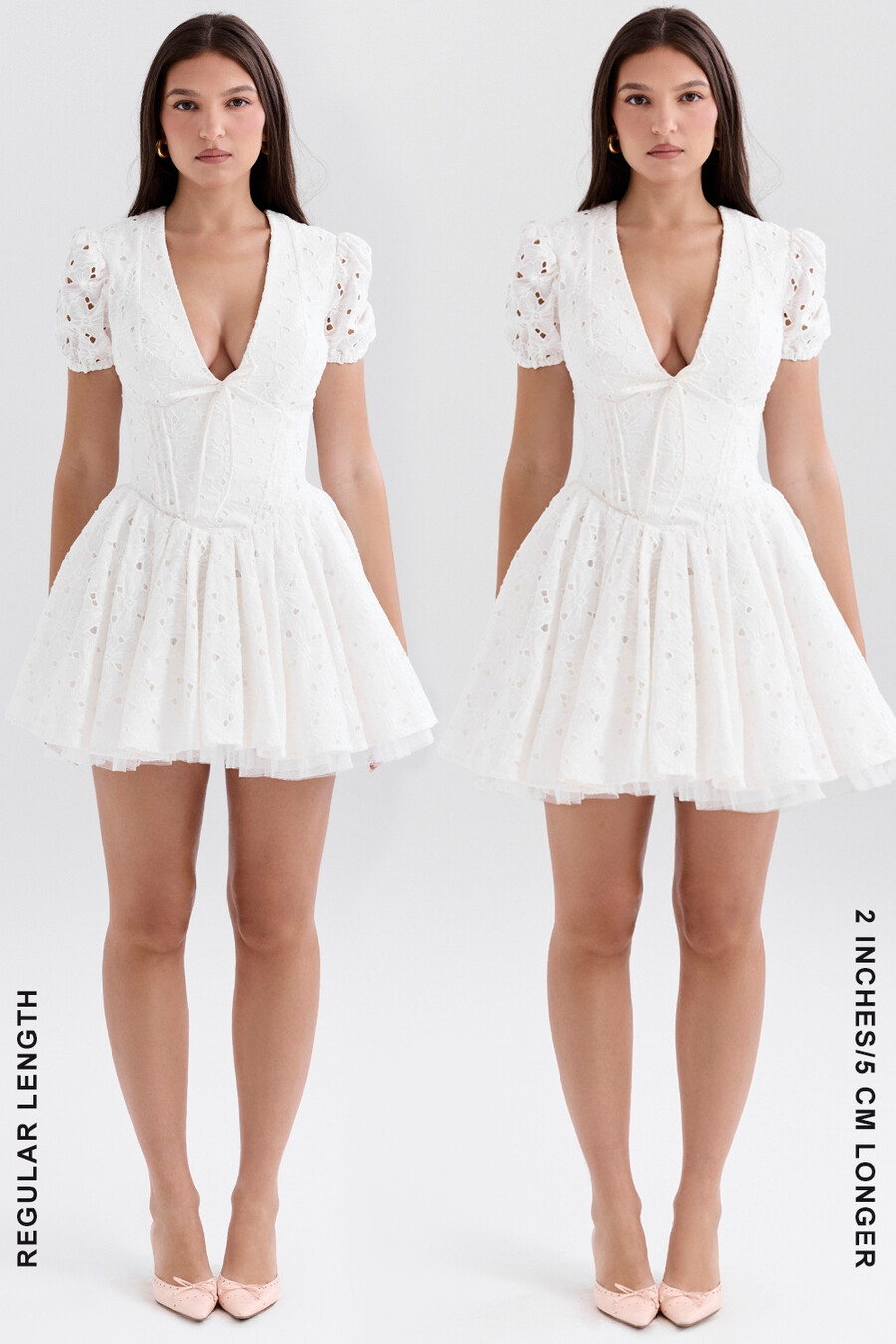 weißes plissiertes minikleid mit lochstickerei