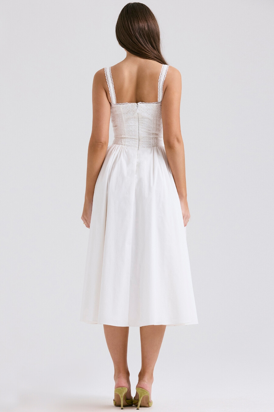 weißes midikleid aus baumwolle mit lochstickerei
