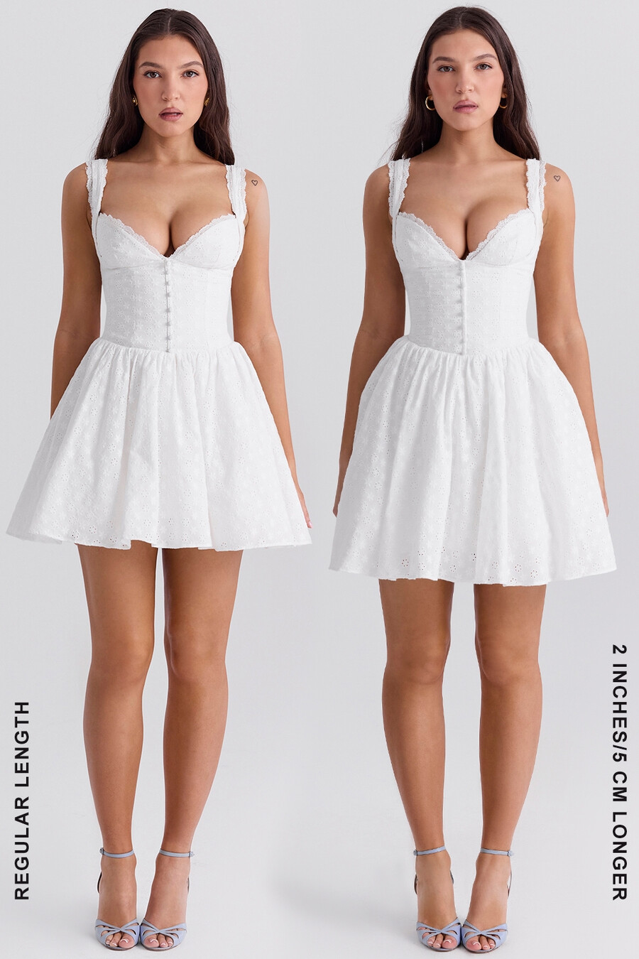 weißes baumwoll-minikleid mit broderie anglais und korsettmuster