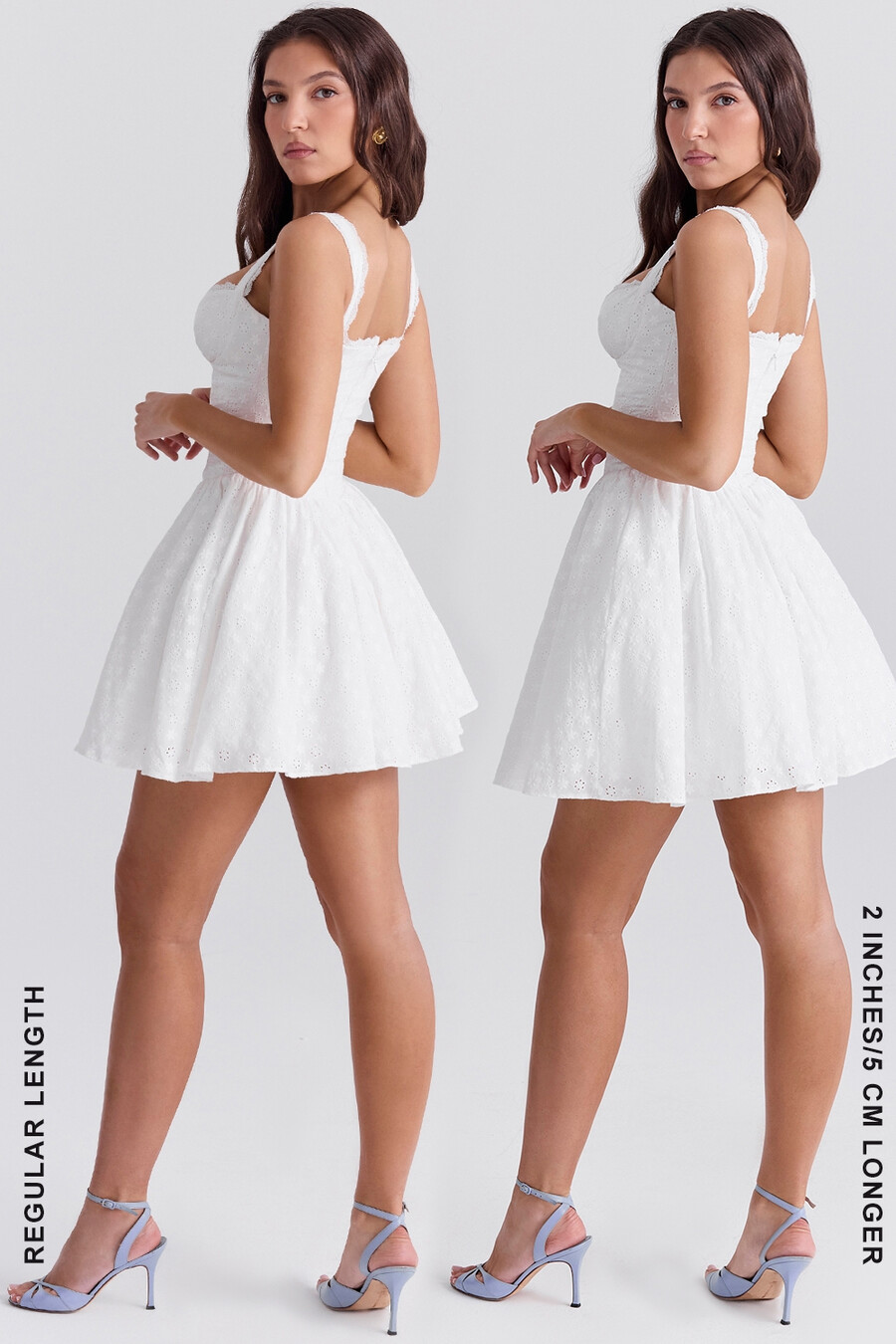 weißes baumwoll-minikleid mit broderie anglais und korsettmuster