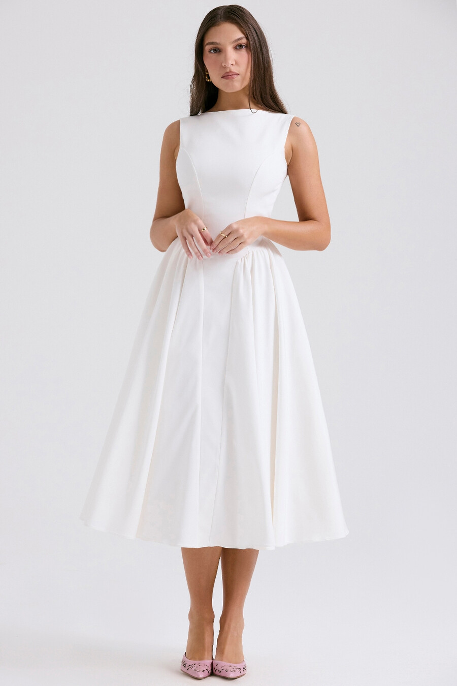 weißes twill-midikleid