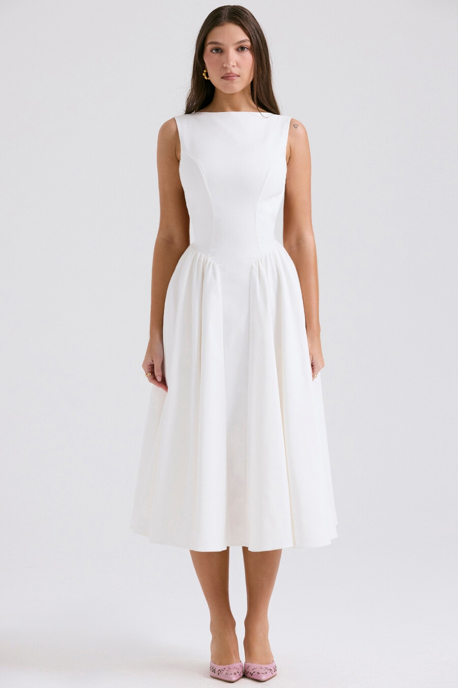 weißes twill-midikleid