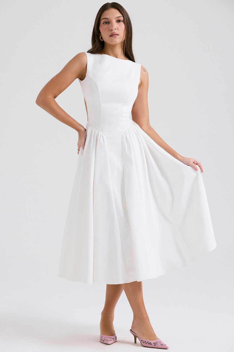 weißes twill-midikleid