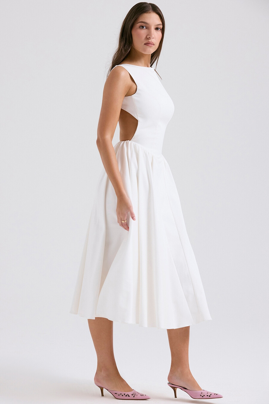 weißes twill-midikleid