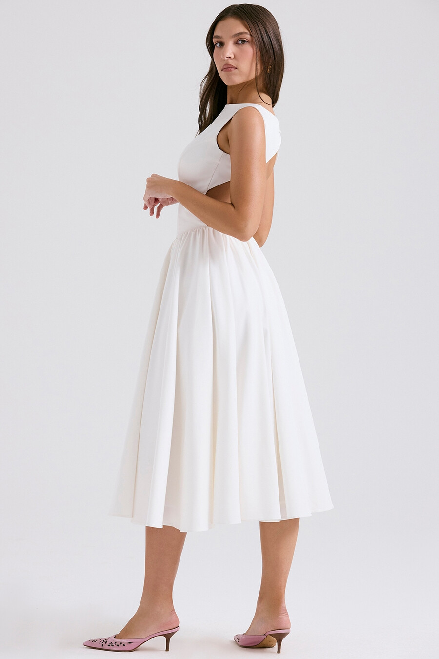 weißes twill-midikleid