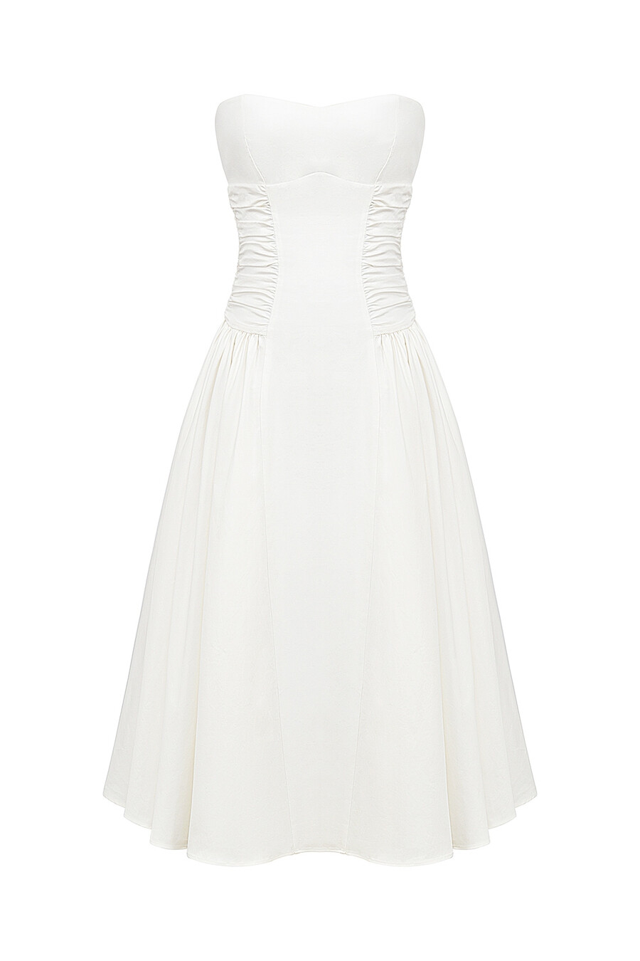 weißes trägerloses midi-sommerkleid aus baumwolle