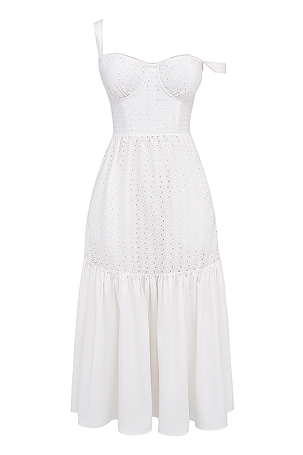weißes midi-sommerkleid mit broderie anglaise