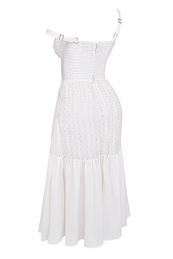 weißes midi-sommerkleid mit broderie anglaise