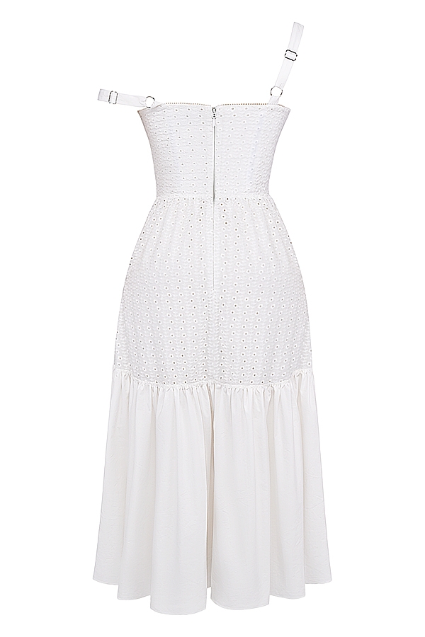 weißes midi-sommerkleid mit broderie anglaise